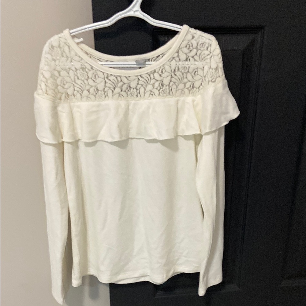 White Lace Ruffle Long Sleeve Top - Picture 2 of 5